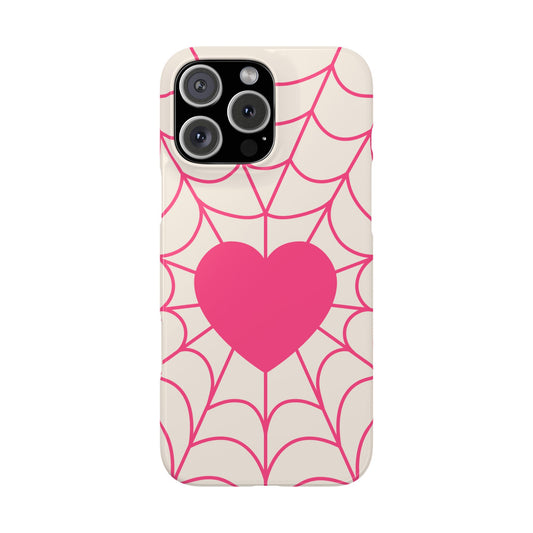 Charming Pink Heart Spider Web Slim Phone Cases, Cute Phone Cover, Valentine's Day Gift, Gift for Her, Trendy iPhone Case