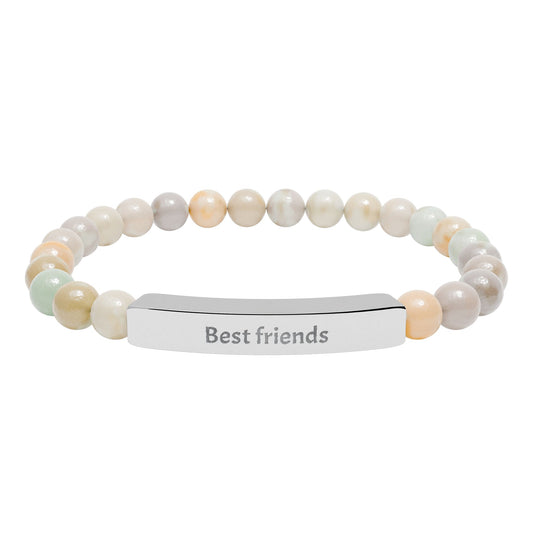 Y2k Engraved Stone Bar Bracelet - "Best Friends" Stretch Beaded Bracelet