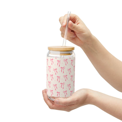Durable Charming Sipper Glass with Bow Design, Cute Drinkware, Gift for Her, Birthday Present, Summer Parties, Sustainable Living