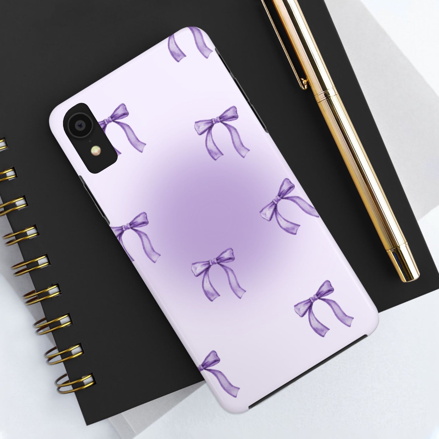 Purple Chic Bow Pattern Phone Case - Stylish Protection for All Occasions