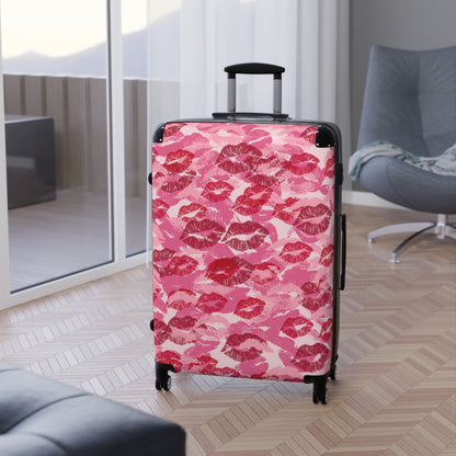 Stylish Suitcase with Lipstick Print | Perfect for Travel, Gifts, Valentine's Day, Weekend Getaways, Fashionable Luggage