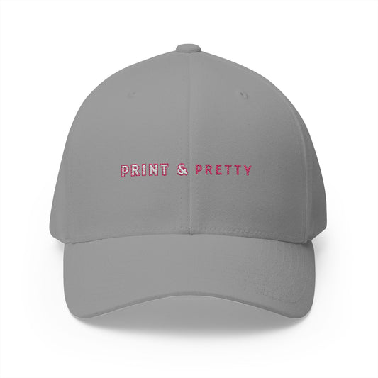 Print & Pretty logo Embroidered Closed Back Cap - Cute Pink Script Baseball Hat