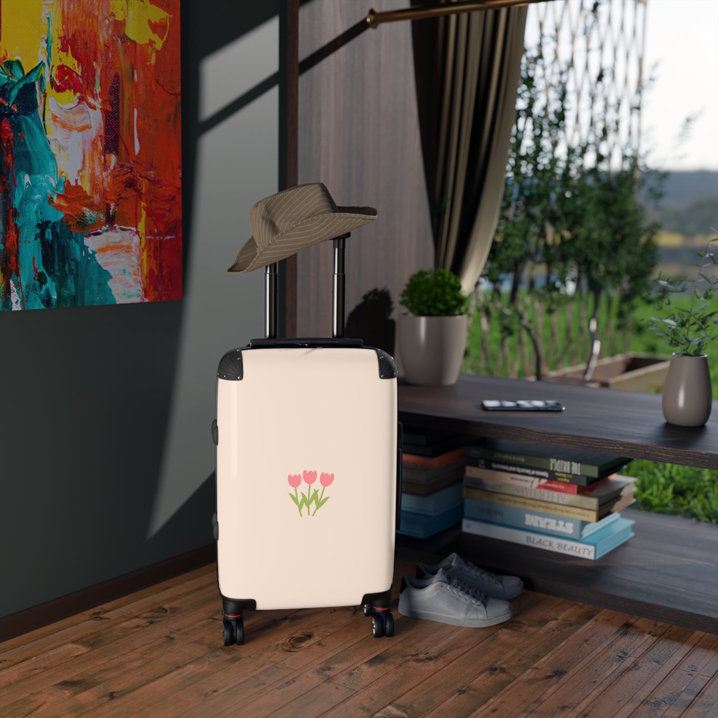 Chic Floral Suitcase with Tulips Design