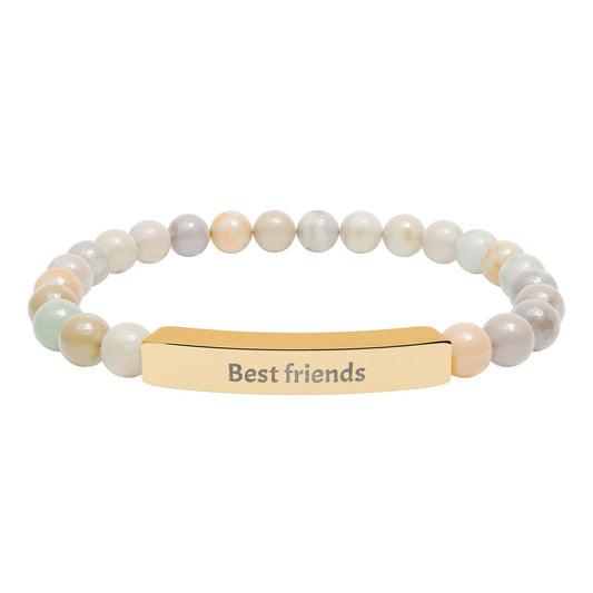 Y2k Engraved Stone Bar Bracelet - "Best Friends" Stretch Beaded Bracelet