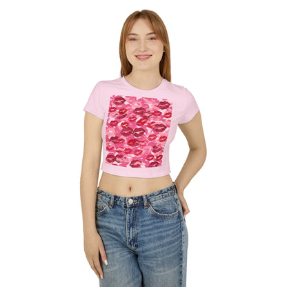 Kiss Print Women's Baby Tee, Cute Summer Shirt, Gift for Her, Valentine's Day Top, Trendy Casual Wear