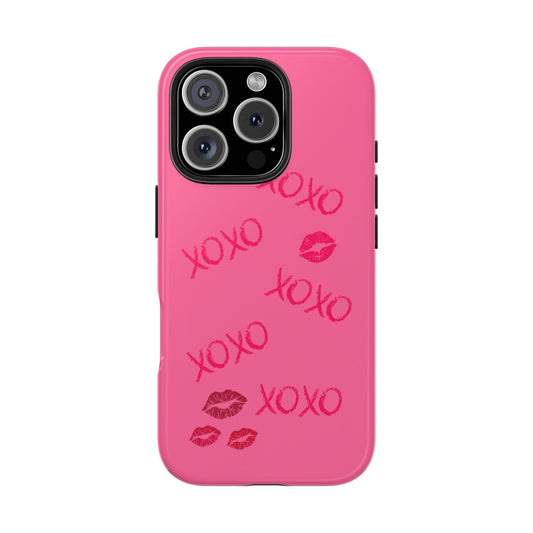 XOXO Phone Case, Cute Lipstick Design, Tough Phone Cover, Gifts for Her, Valentines Day Phone Case, Pink Lip Print Case