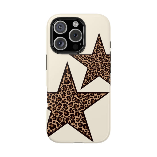 Y2k Star Leopard Print Beige Tough Phone Cases, Durable Cases for Trendsetters, Chic Gift for Her, Stylish Tech Accessories