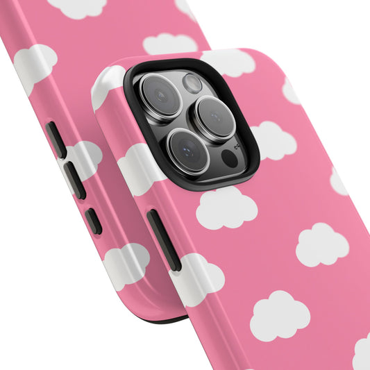 Cloud Pattern Tough Phone Case, Cute Smartphone Cover, Kawaii Phone Accessory, Gifts for Her, Trendy Phone Cases, Pink Cloud Design