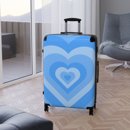 Heart-Patterned Blue Suitcase - Travel Luggage with Blue Hearts, Perfect for Adventures, Gifts for Travelers, Holiday Travel, Fun Getaways