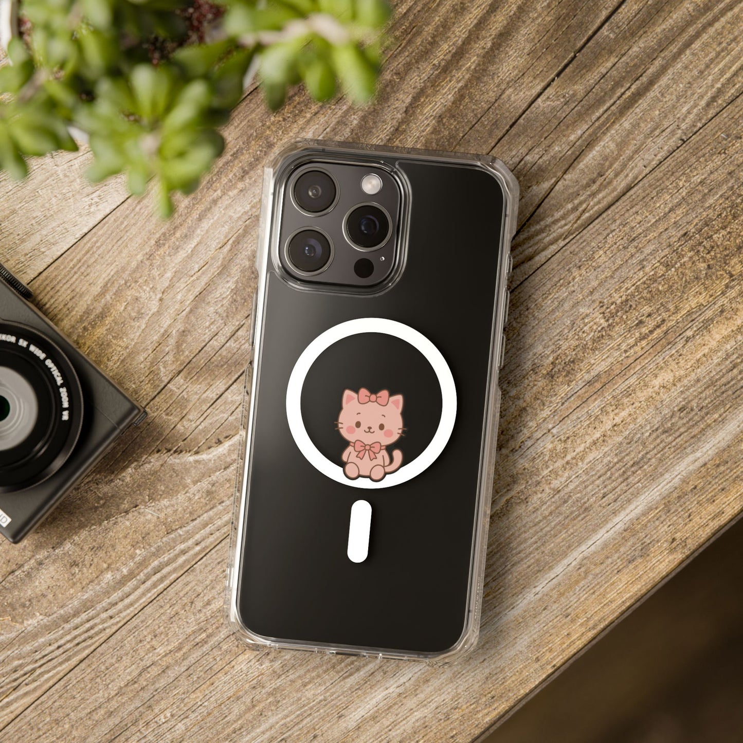 Pretty Cute Cat Magnetic Clear Phone Case - Clear Impact Protection