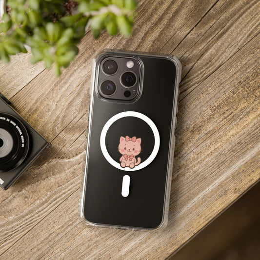 Pretty Cute Cat Magnetic Clear Phone Case - Clear Impact Protection